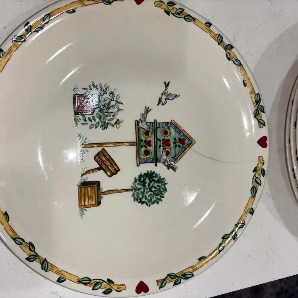 Thomson Pottery Birdhouse Pattern Dinner Plates 10.25” (6)